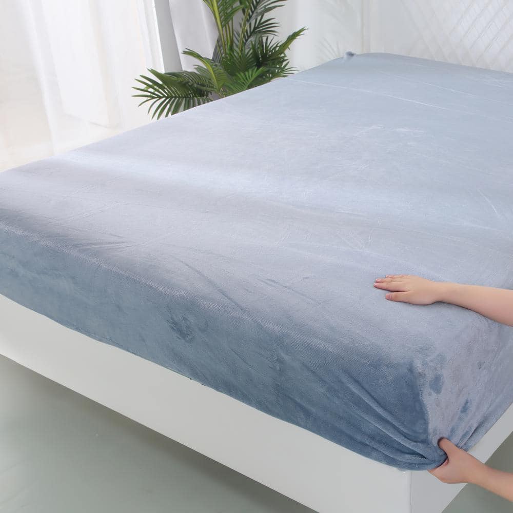 Blue Fog Full Flannel Plush Fitted Sheet
