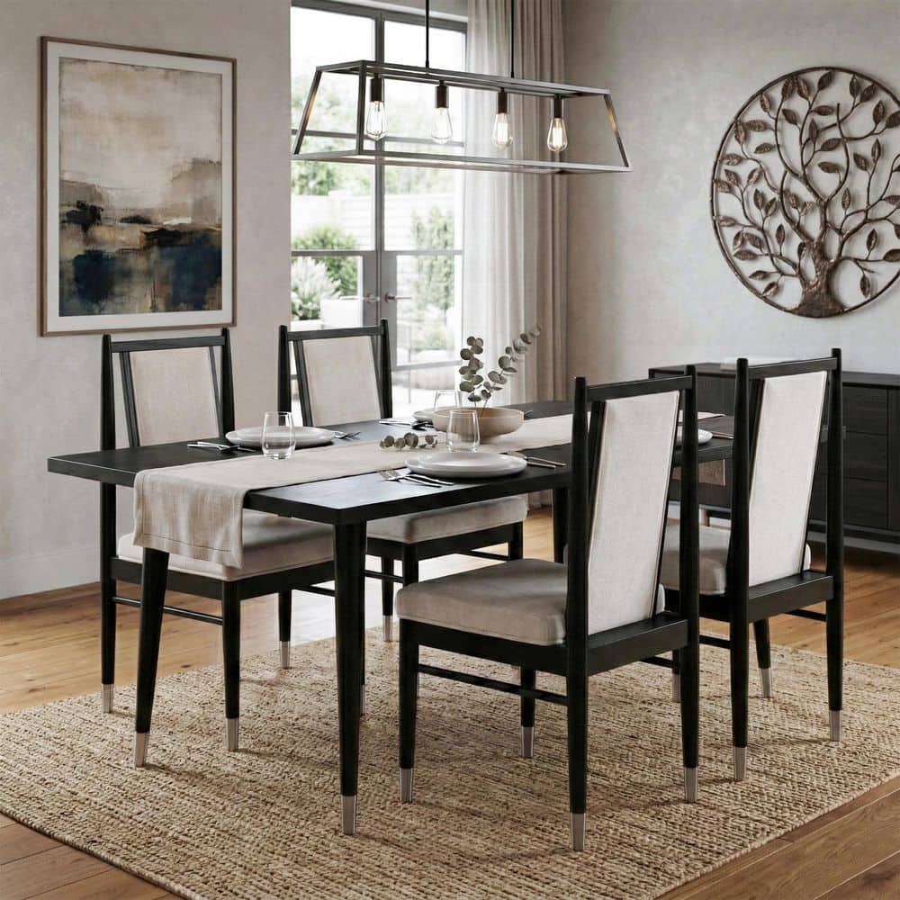 Gitkin 5-Piece Black Wood Top Dining Room Set with White Chenille Padded Seat and Back (Seats 4) price history on PriceWatchPro