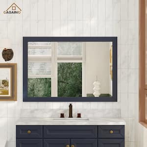 46 in. W x 34 in. H Rectangle Modern Wood Framed Wall Mounted Bathroom Vanity Mirror in Dark Blue