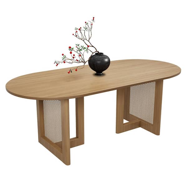 Lirago 7-Pieces Natural Oval Wood Top Rattan Base Dining Table Set