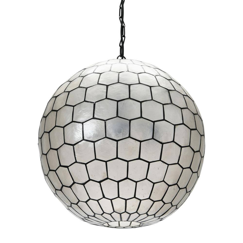 Storied Home 20"x19" Capiz Honeycomb Globe Pendant Light Capiz WhSeashells Black
