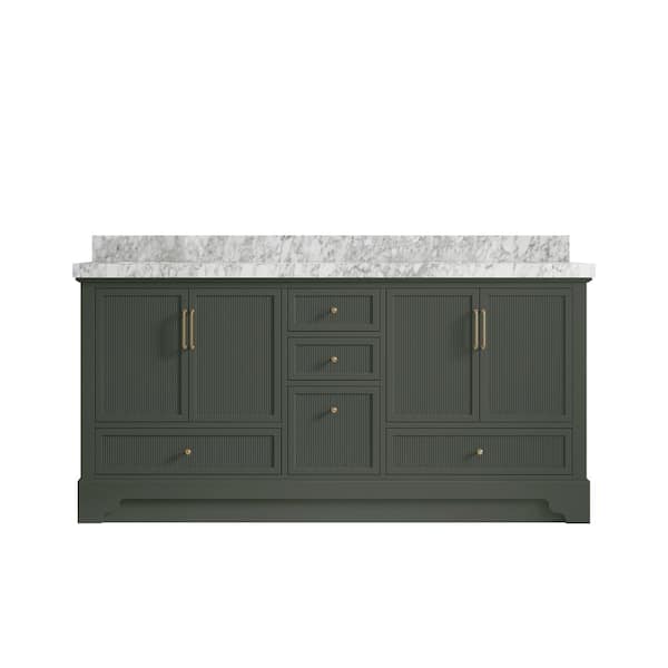 Willow Collections Alys 72 in. W x 22 in. D x 36 in. H Double Sink Bath Vanity in Pewter Green with 2 in. Carrara Marble Top