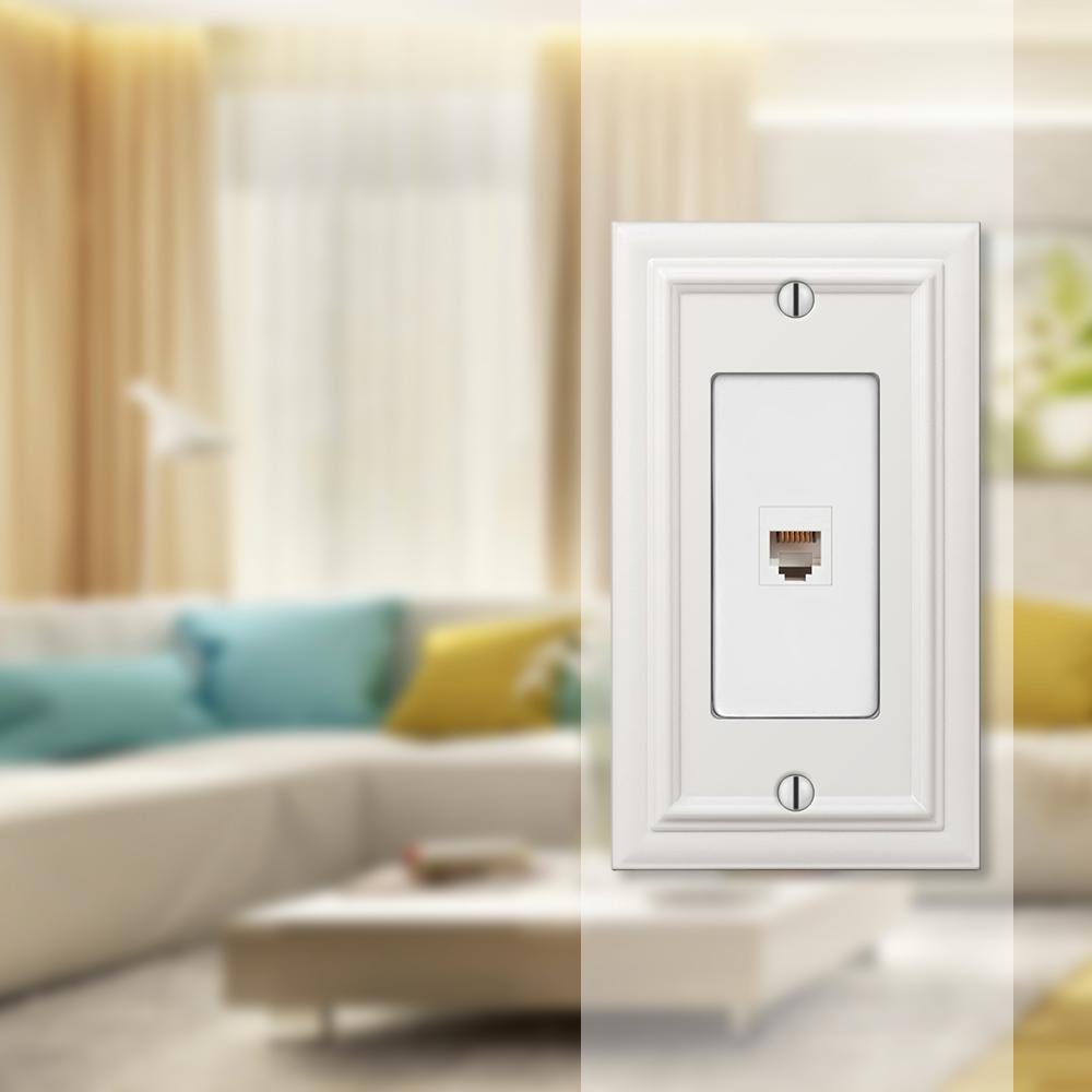 White Cast Metal Single Telephone Jack Wallplate