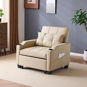 68.2 in. Khaki Cat-Scratch Leather Full Size Sofa Bed