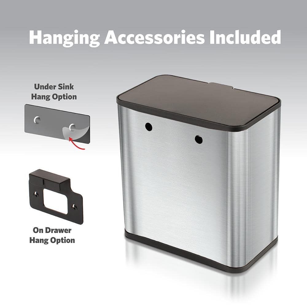 1.5 Gallon Brushed Stainless Steel Rectangular Trash Can with Lid