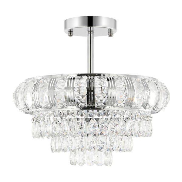 11.6 in. 3-Light Chrome Glam Crystal Semi-Flush Mount Chandelier