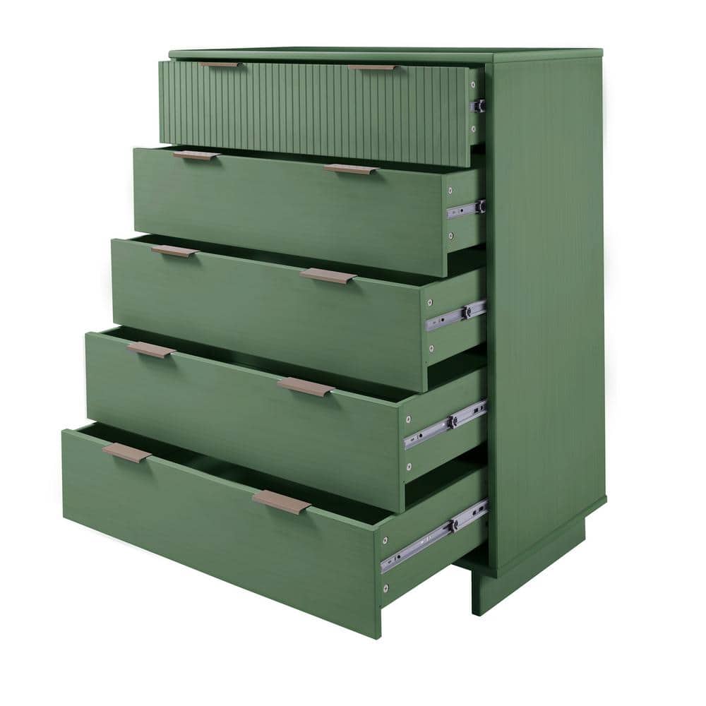 Granville Sage Green Modern 5-Drawer Chest with Metal Handles
