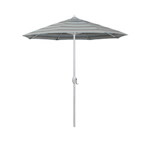 7.5 ft. Matted White Aluminum Market Patio Umbrella Auto Tilt in Gateway Mist Sunbrella