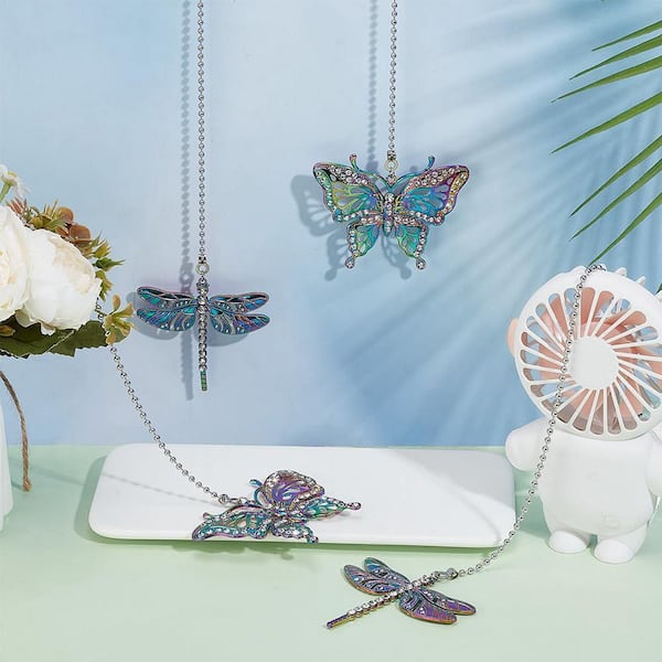 Butterfly and Dragonfly Retro Rainbow Ceiling Fan Pull Chains with Connector 4-Pack 14-14.5 in. Alloy Extenders Colorful