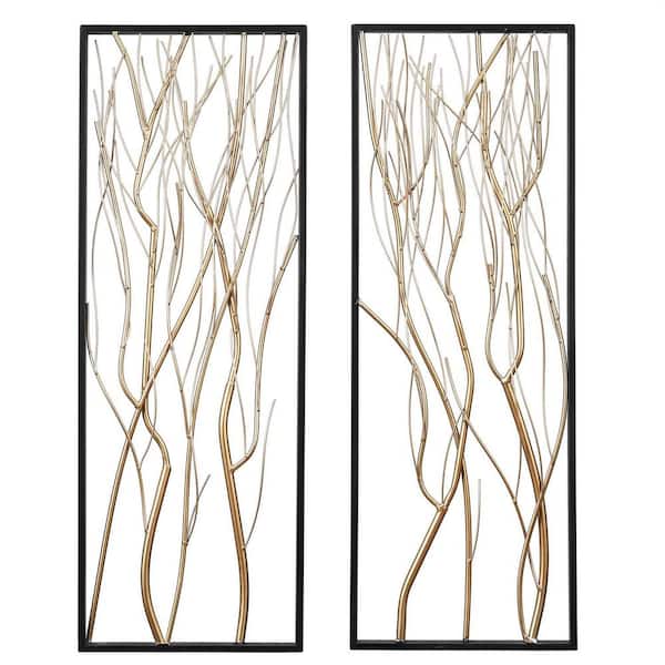 LuxenHome 2-Piece Metal Gold Branch Wall Art, Set of 2