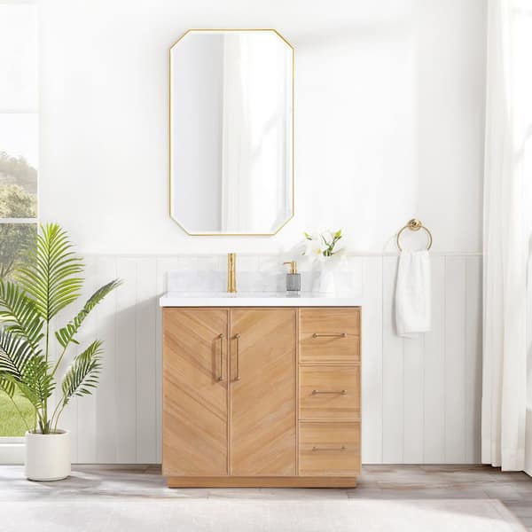 Karachi 36 in. W x 22 in. D x 34 in. H Single Sink Bath Vanity in Acacia Classic Gray with White Engineered Stone Top