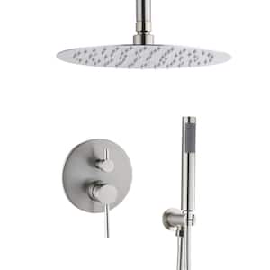 2-Handle 2-Spray Round High Pressure Shower Faucet 10 in. Ceiling Shower Faucet Set in Brushed Nickel (Valve Included)
