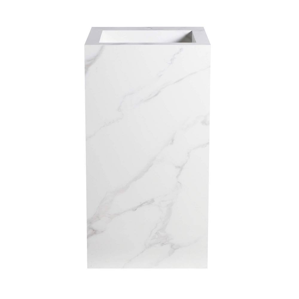White Carrara Stone Square Pedestal Bathroom Sink