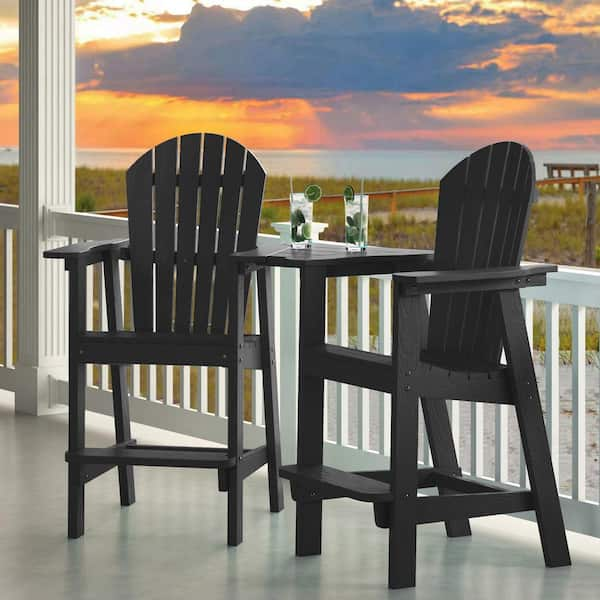 AUTMOON Classic Black Tall Balcony Adirondack Chair with Removable