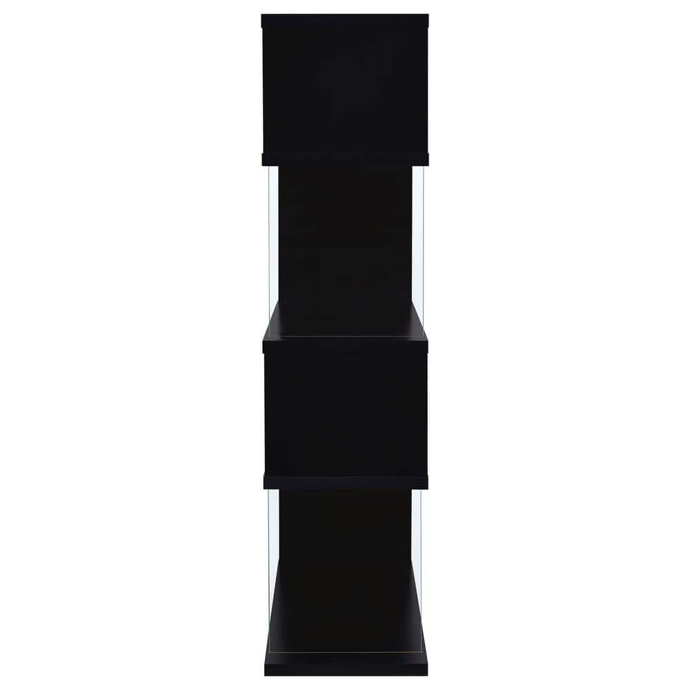 Contemporary Zigzag 63" Black Bookshelf with Glass Supports