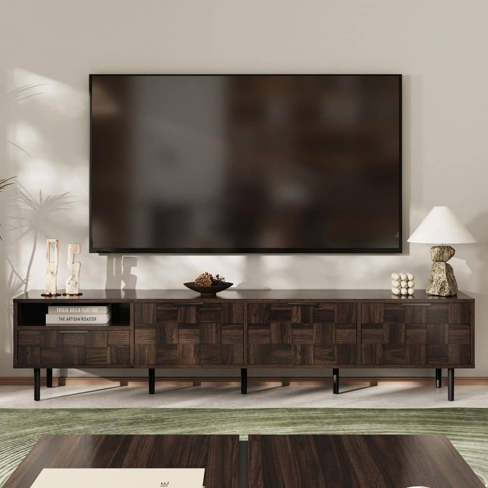Walnut 78 in. Mid Century Modern TV Stand Fits TVs for 65+in. TVs with Cabinets, Drawer and Open shelf price history on PriceWatchPro