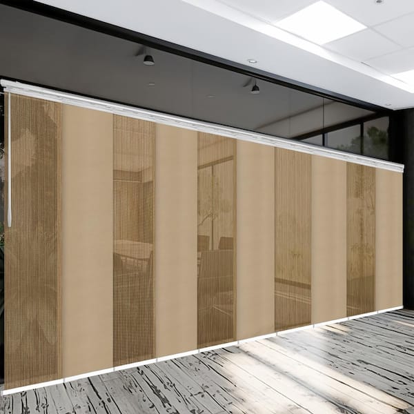 EMOH Muesli 120 in. - 218 in. W x 94 in. L Adjustable 10-Panel Satin Nickel Double Rail Panel Track with 23.5 in. Slates