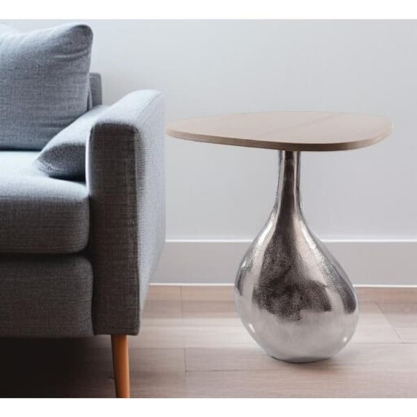 18.25 in. Silver, Beige Trapezoidal Marble End Table