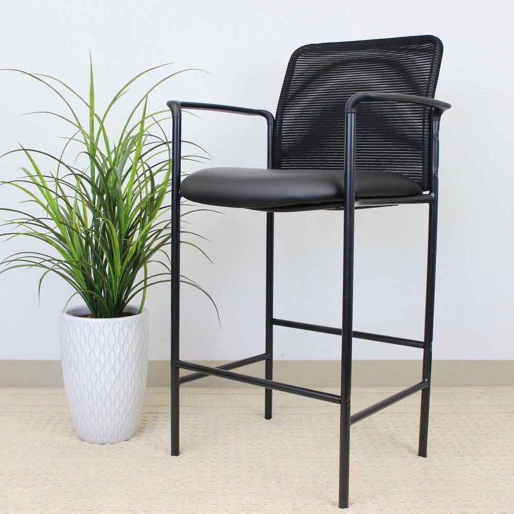 Black Mesh and Leatherette Counter Stool with Arms