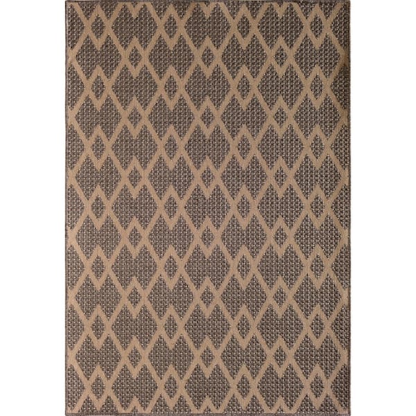 Santorini Chevron Diamonds Natural/Pebble 5 ft. x 8 ft. Indoor/Outdoor Patio Area Rug