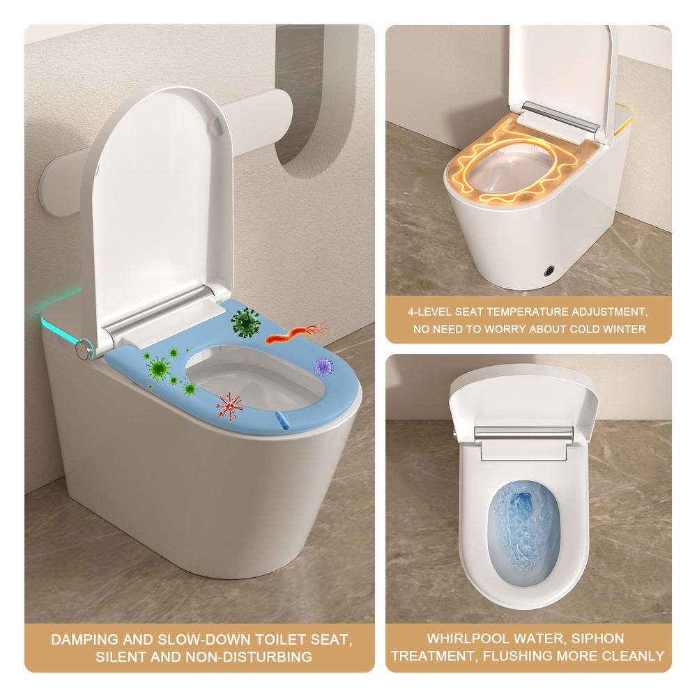Elongated White Ceramic Smart Bidet Toilet with Heated Seat