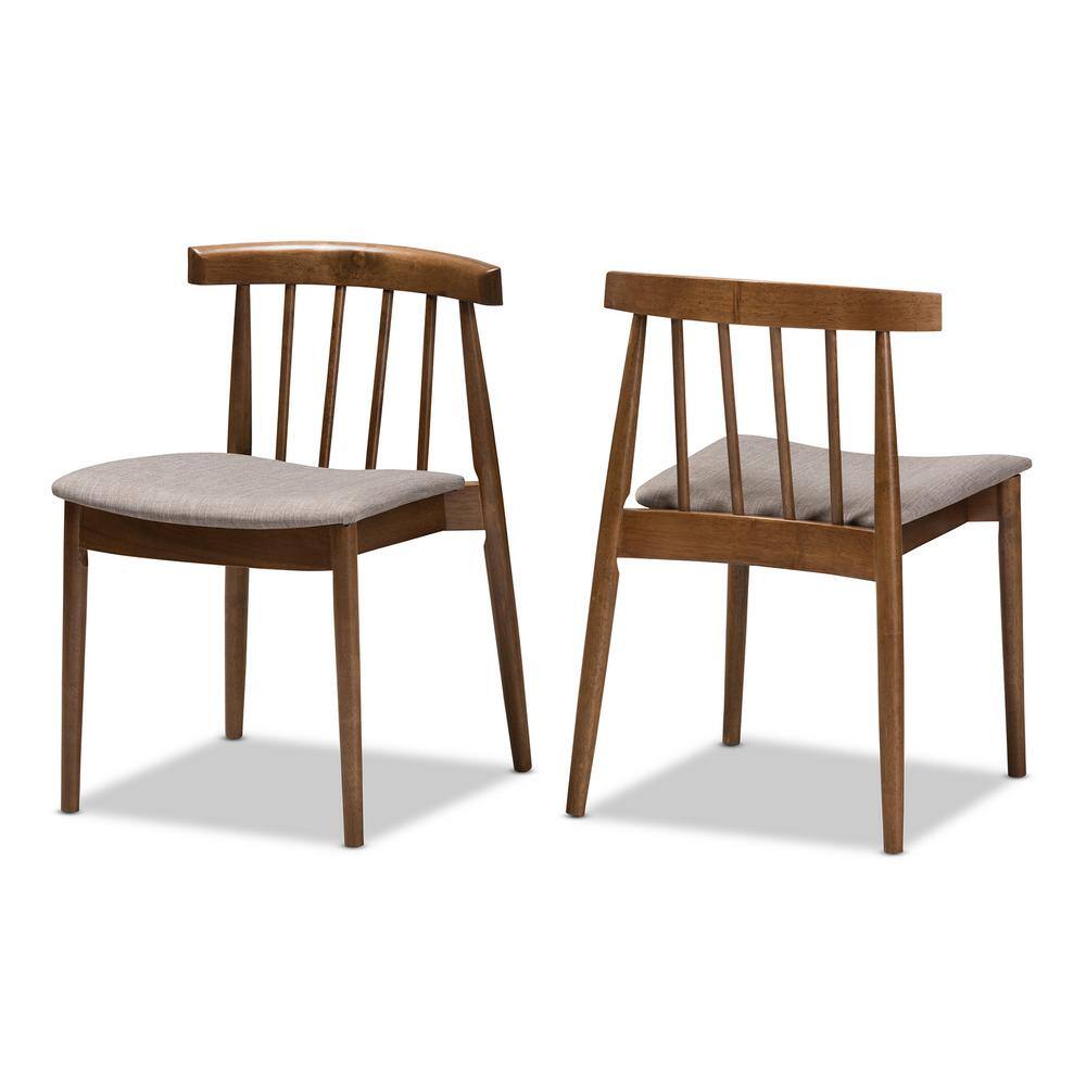 Wyatt Mid-Century Modern Walnut Wood Dining Chair Set with Beige Upholstery