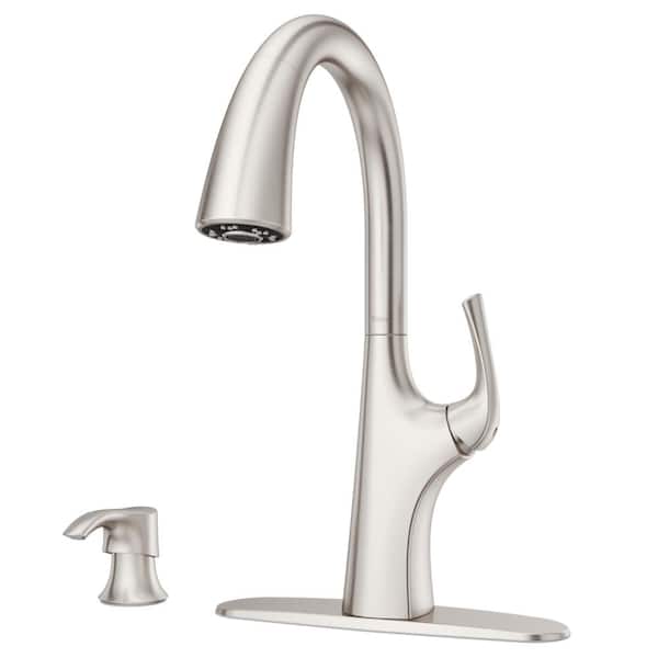 Pfister Ladera Single-Handle Pull-Down Sprayer Kitchen Faucet with Soap Dispenser in Spot Defense Stainless Steel
