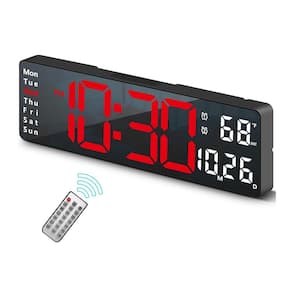13 in. Black Case Red LED Digital Clock Thermoplastic with Remote Control, Automatic Brightness, Date and Temperature