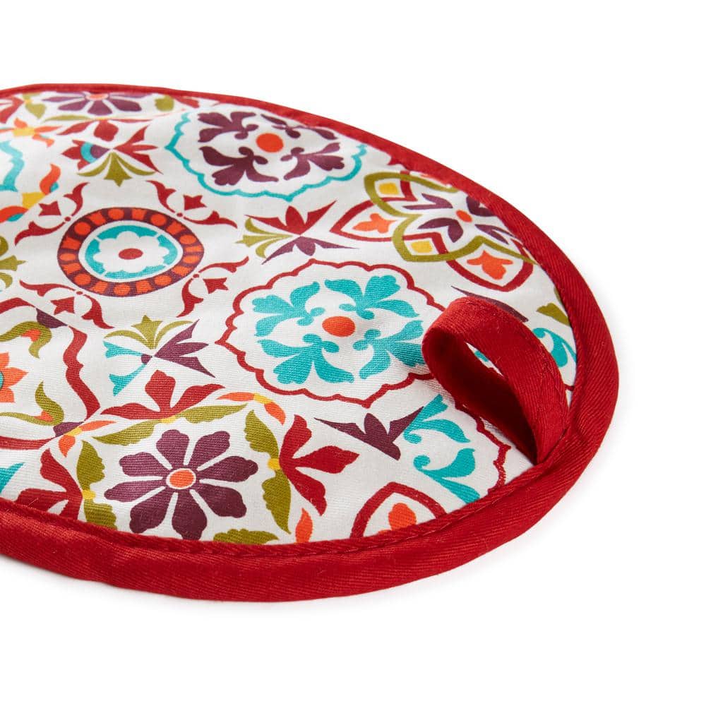 Fiesta Red and Multicolor Cotton Oven Mitt and Pot Holder Set