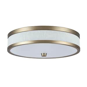 12 in. 75-Watt Modern Gold Integrated LED Flush Mount with White Linen and Acrylic Shade
