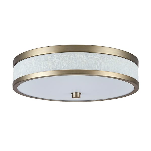 Unbranded 12 in. 75-Watt Modern Gold Integrated LED Flush Mount with White Linen and Acrylic Shade