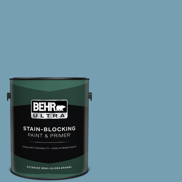 BEHR ULTRA 1 gal. #S480-4 Saga Blue Semi-Gloss Enamel Exterior Paint & Primer