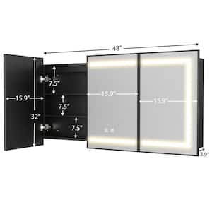 48 in. W x 32 in. H Large Rectangular Silver Wall Mount LED Lighted Medicine Cabinet with Mirror