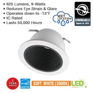 4 in. Black Low Glare Integrated LED Recessed Light Trim 625 Lumens 3000K Soft White Kitchen Bedroom Office