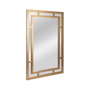 26 in. W x 40 in. H Wood Gold Framed Wall Mirror with Geometric Art Deco