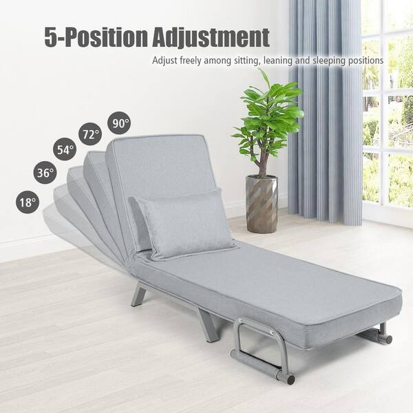 HOMCOM 5 Position Adjustable Folding Convertible Single Sleeper Sofa Bed  Chair Lounge Couch with Pillow (Light Grey)