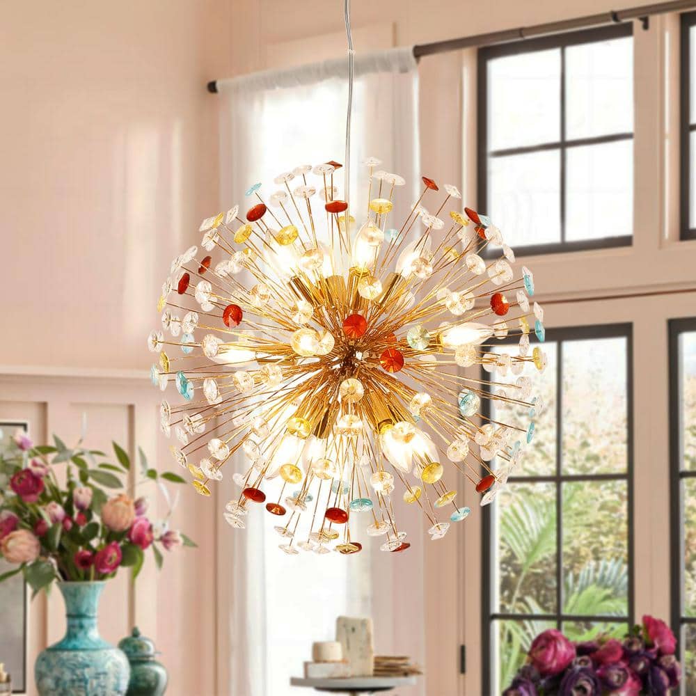 Romilda 12-Light Gold Glam Round Sputnik Starburst Colorful Beaded Pendant Firework Globe Dandelion Crystal Chandelier price history on PriceWatchPro