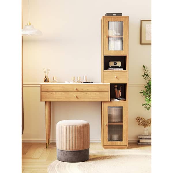 JASIWAY 42 in. Clear Wood 2 Drawer Dresser with Side Cabinet