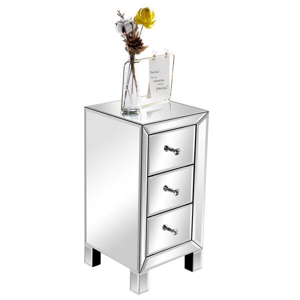 narrow mirrored bedside table