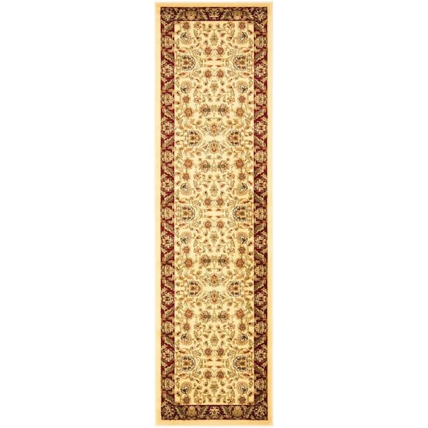 Lyndhurst Ivory/Red 2 ft. x 16 ft. Geometric Antique Border Runner Rug