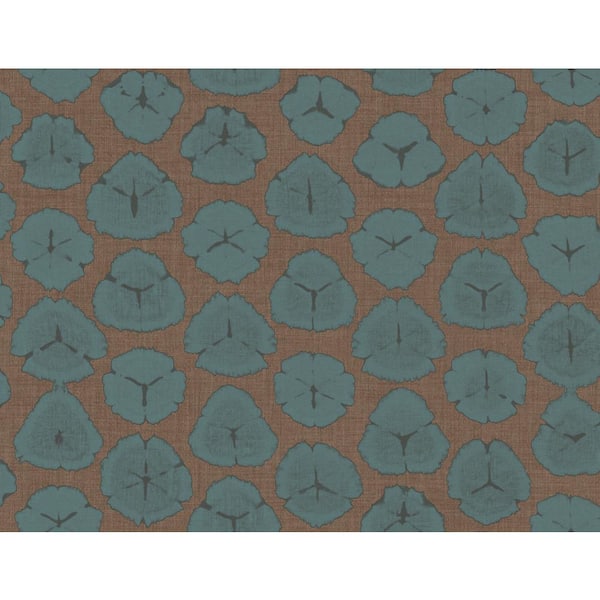 Seabrook Designs Shibori Blossoms Metallic Blue and Cedar Brown Paper Strippable Roll (Covers 60.75 sq. ft.)
