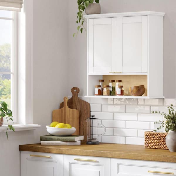 White 23.8 in H Two Door Kitchen Wall Cabinet with 3-Shelves