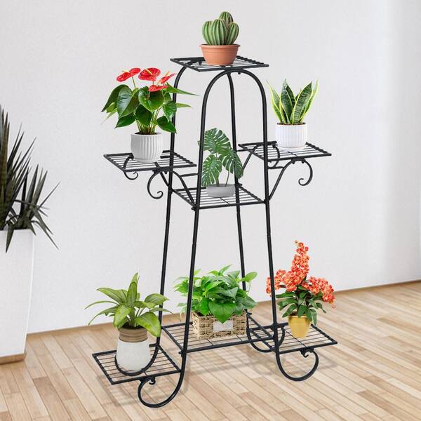 Wrought Iron Plant Stand - Indoor/Outdoor Black Metal Flower Rack, Multiple Sizes