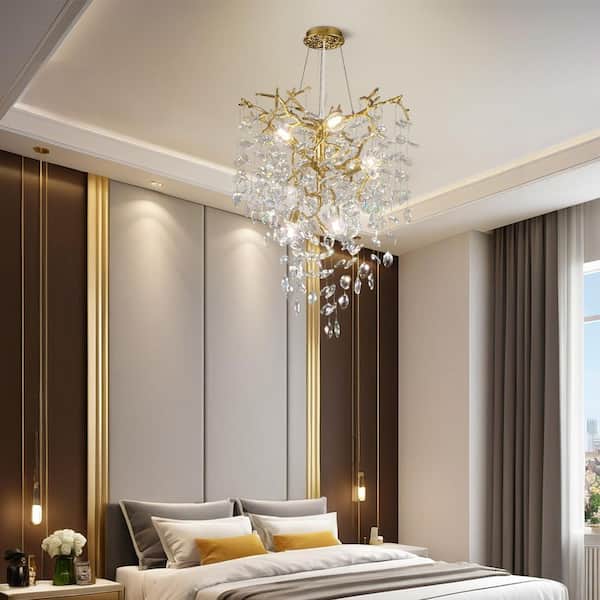 21.6 in. 6 Lights Gold Tree Branch Kitchen Island Chandelier with Crystal Decoration, for Foyer, Entryway, Living room