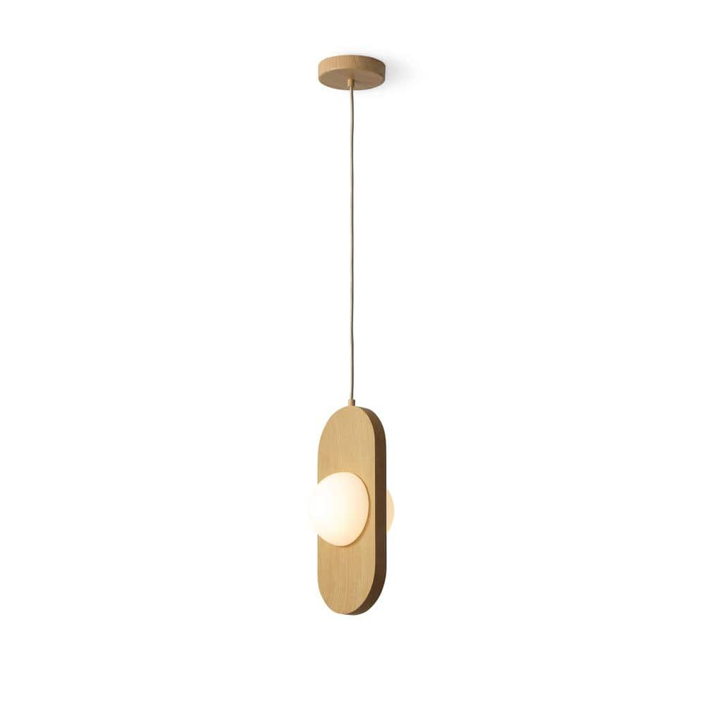 Vidalite Orbita 10-Watt 2-Light Natural Wood Pendant Light with Frosted Glass Shade, Integrated LED