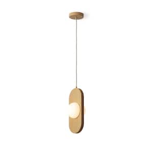 Orbita 10-Watt 2-Light Natural Wood Pendant Light with Frosted Glass Shade, Integrated LED