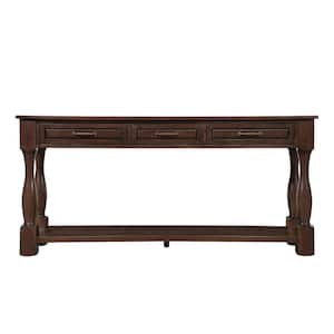 63.38 in. W x 14.56 in. D x 30.00 in. H Espresso Brown Linen Cabinet Console Table with 3 Drawers and 1 Bottom Shelf