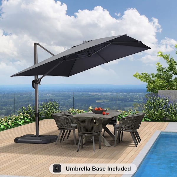 PURPLE LEAF 9 ft. x 11.5 ft. Aluminum Outdoor Patio Cantilever Umbrella Offset 360° Rotation Umbrella with Base, Gray