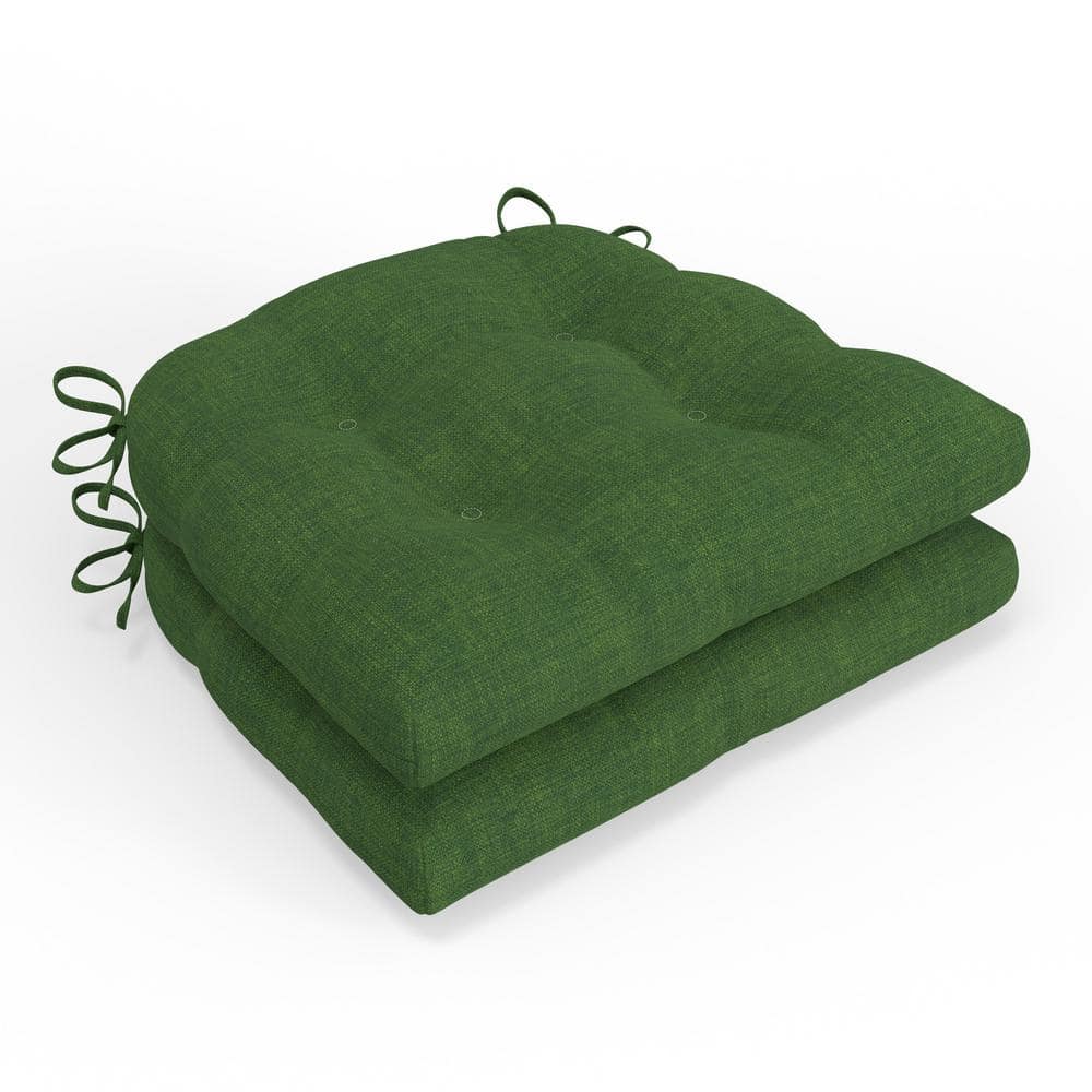 Pillow Perfect Solid Twill 16 in W x 4 in H Square Outdoor Tufted Wicker Seat Cushion w/ Ties 2-Count in Green Splash