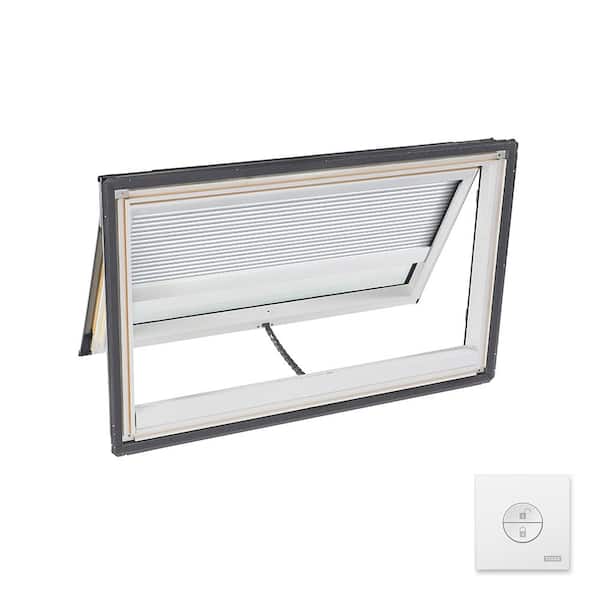 Velux 44-1/4 in. x 26-7/8 in. Solar Powered Venting Deck Mount Skylight w/ Laminated Low-E3 Glass & White Room Darkening Blind